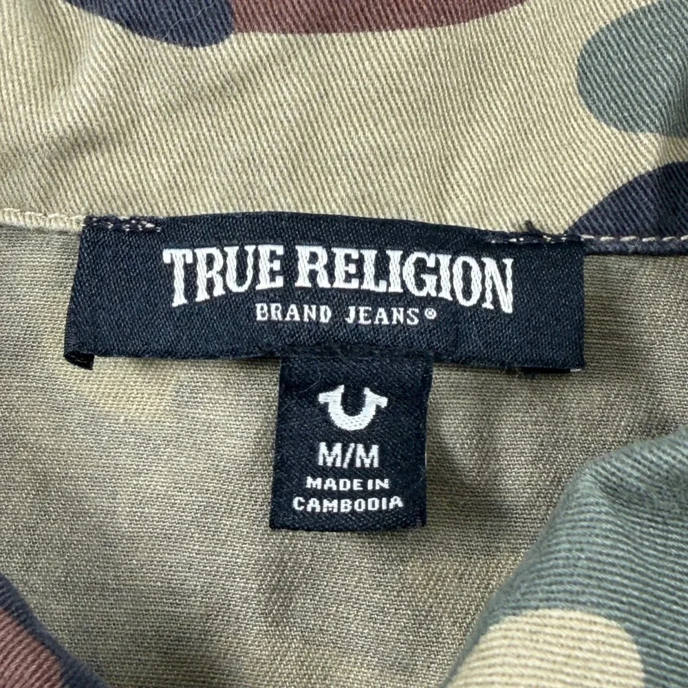 True Religion Military Jacket Mens‎ M Camo Green Brown Button Front Utility Coat